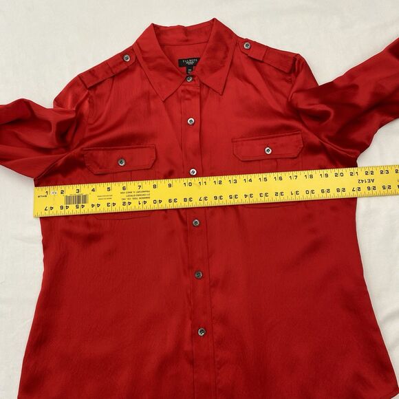 Talbots Silk Button Up Blouse Top Red Career Preppy Petite 14 - Picture 8 of 10